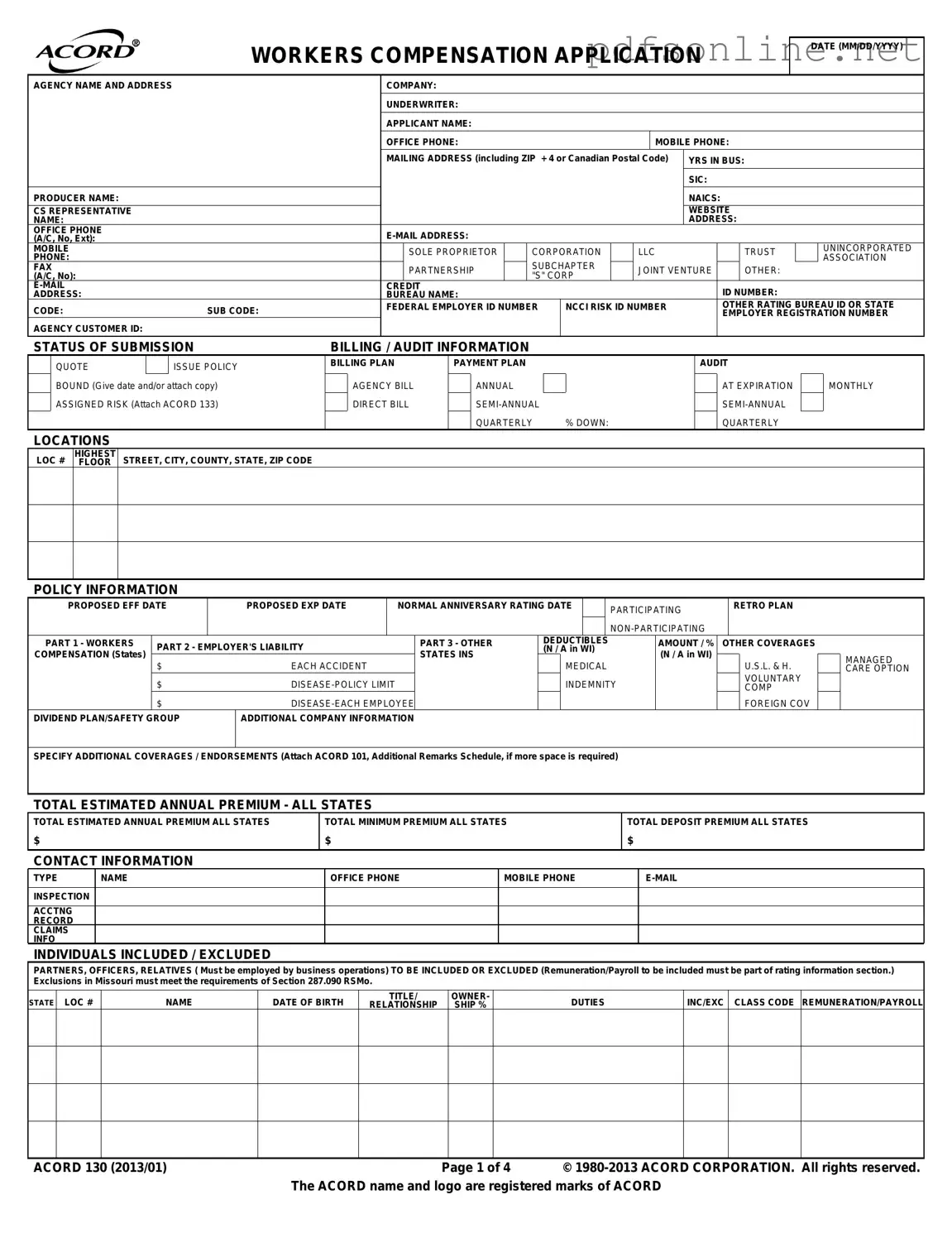 Free Acord 130 PDF Form
