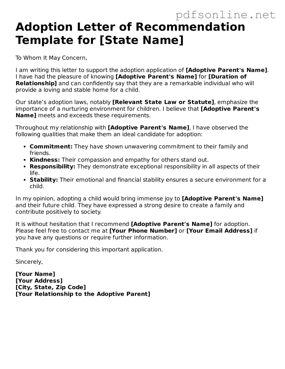 Attorney-Approved Adoption Letter of Recommendation Form