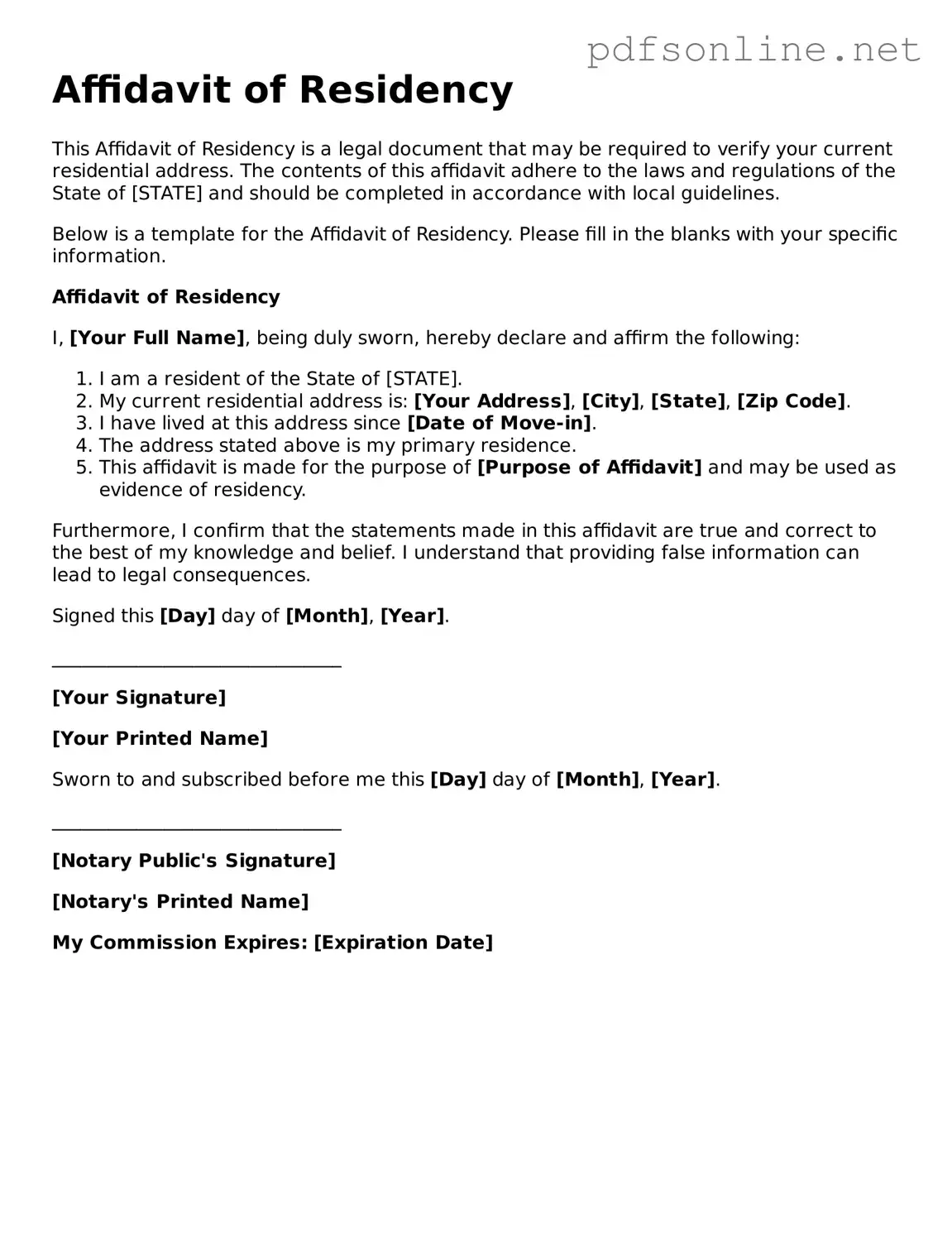Attorney-Approved Affidavit of Residency Form