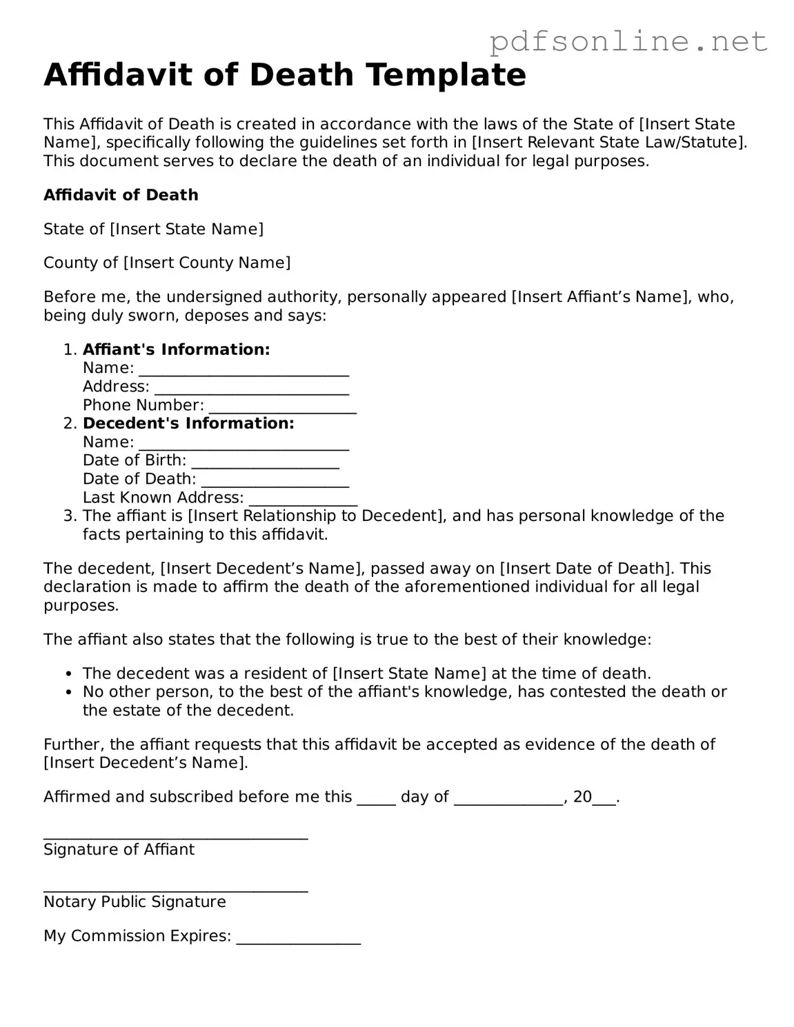 Attorney-Approved Affidavit of Death Form