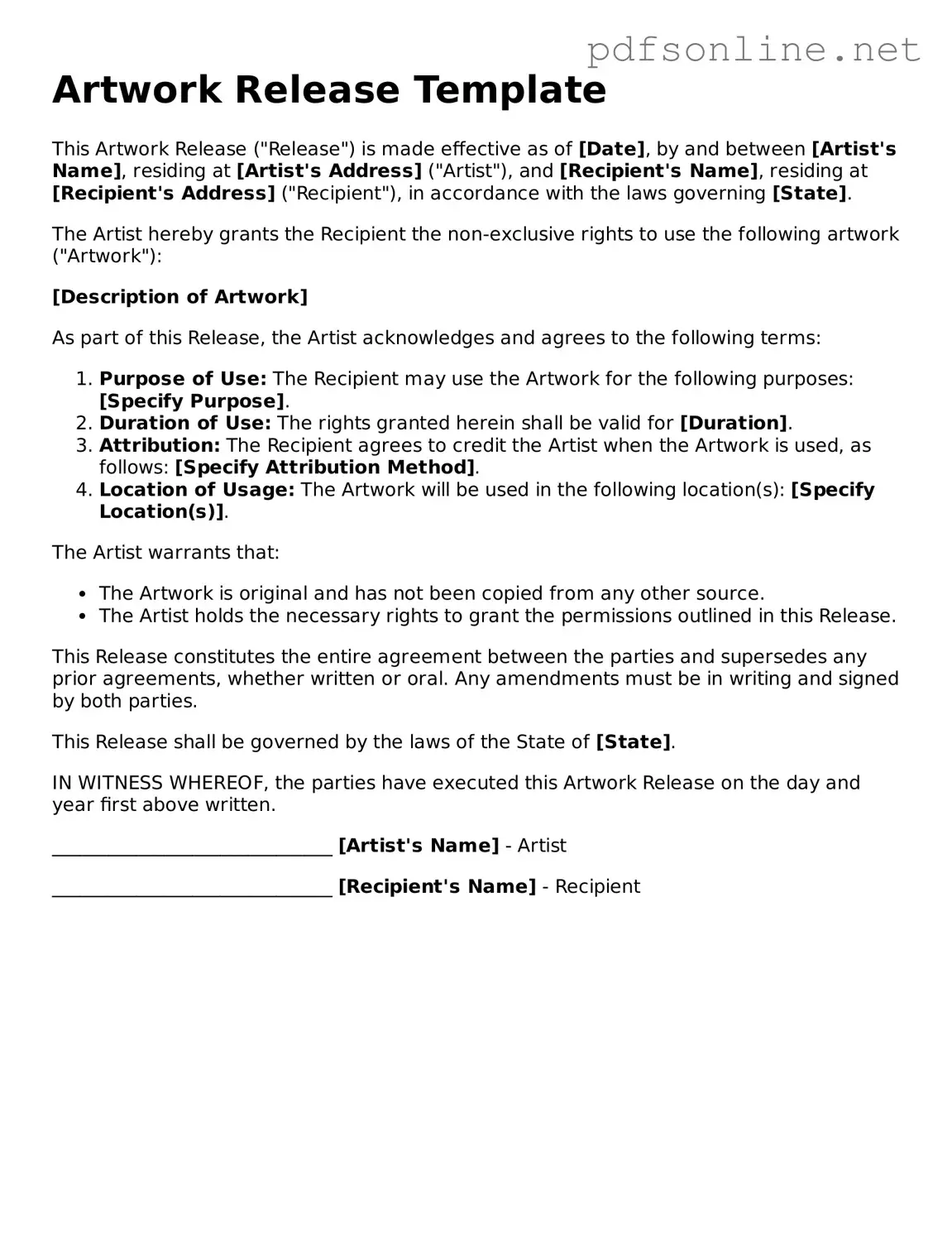 Attorney-Approved Artwork Release Form