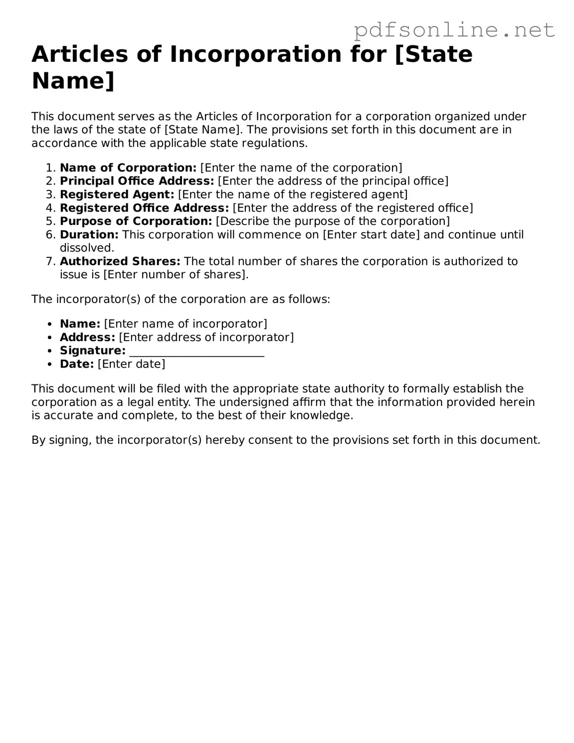 Attorney-Approved Articles of Incorporation Form