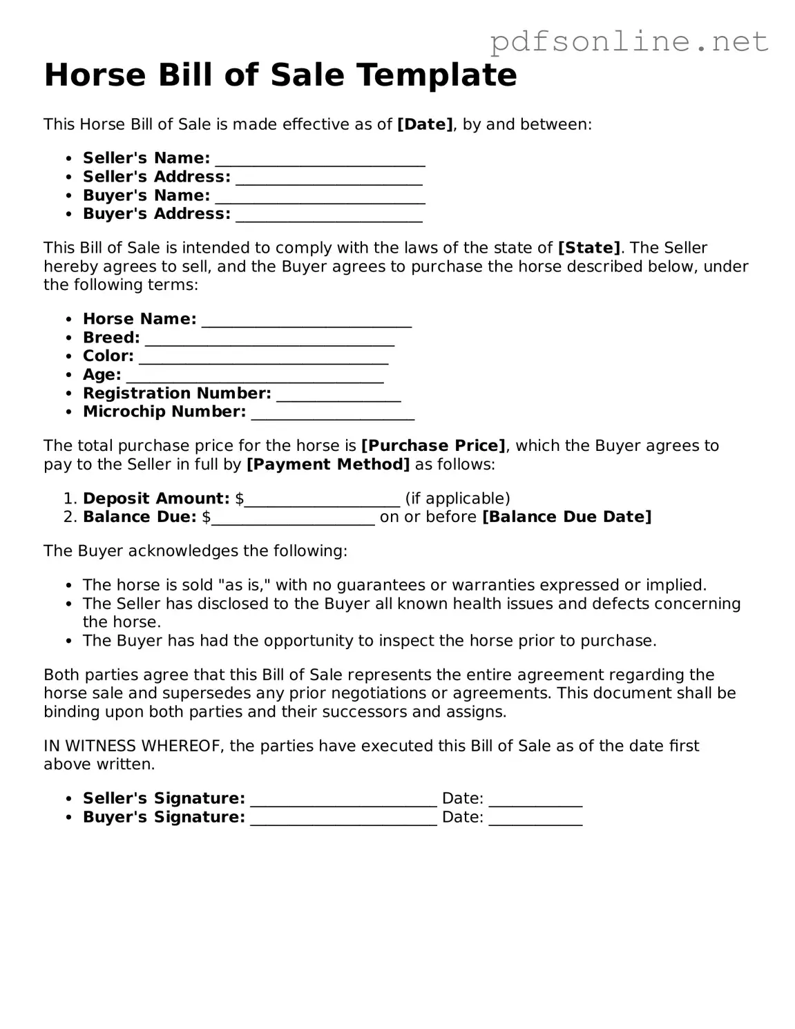 Attorney-Approved Horse Bill of Sale Form