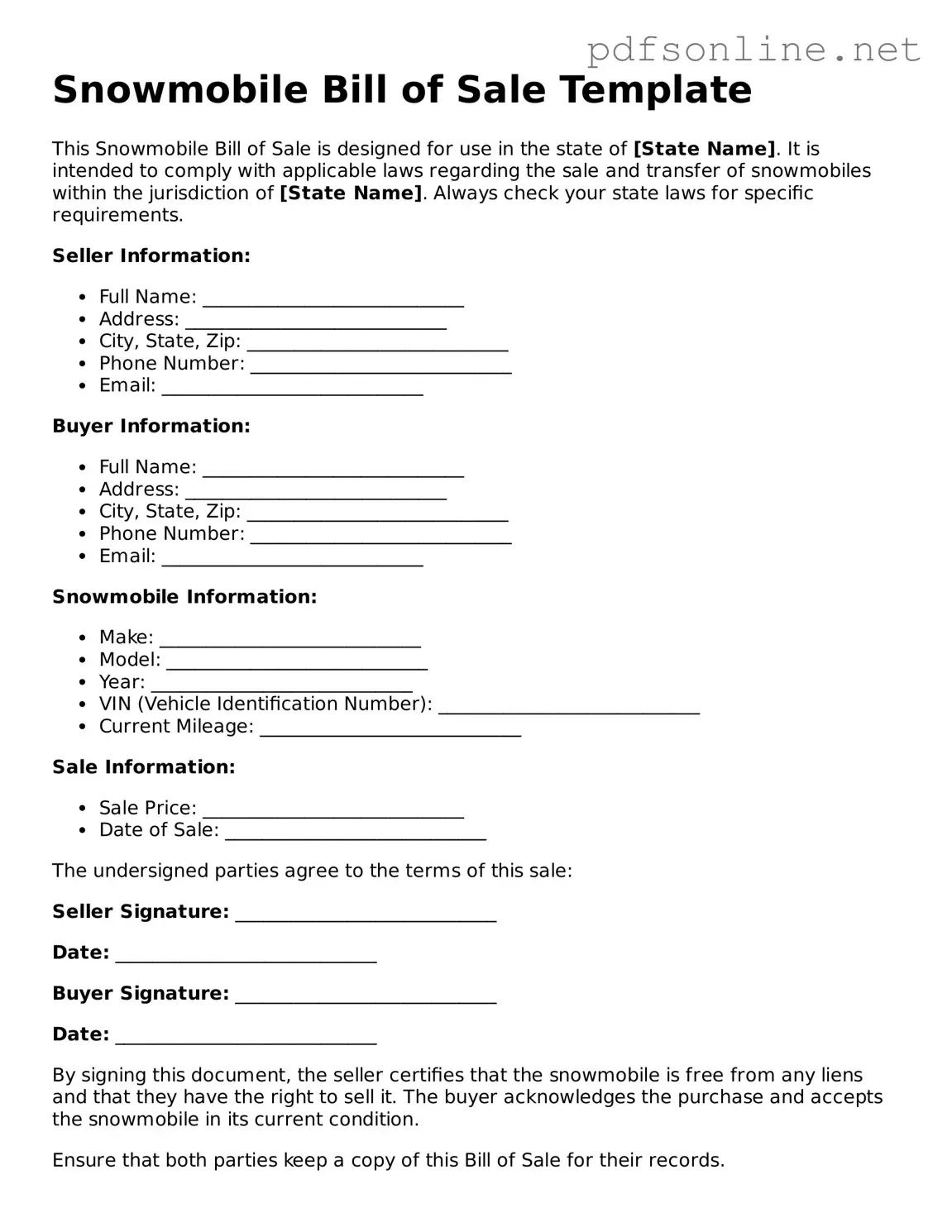 Attorney-Approved Snowmobile Bill of Sale Form