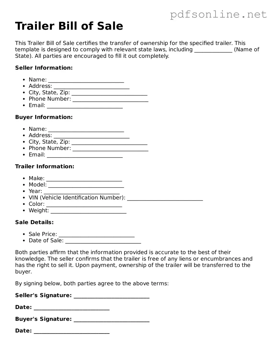 Attorney-Approved Trailer Bill of Sale Form