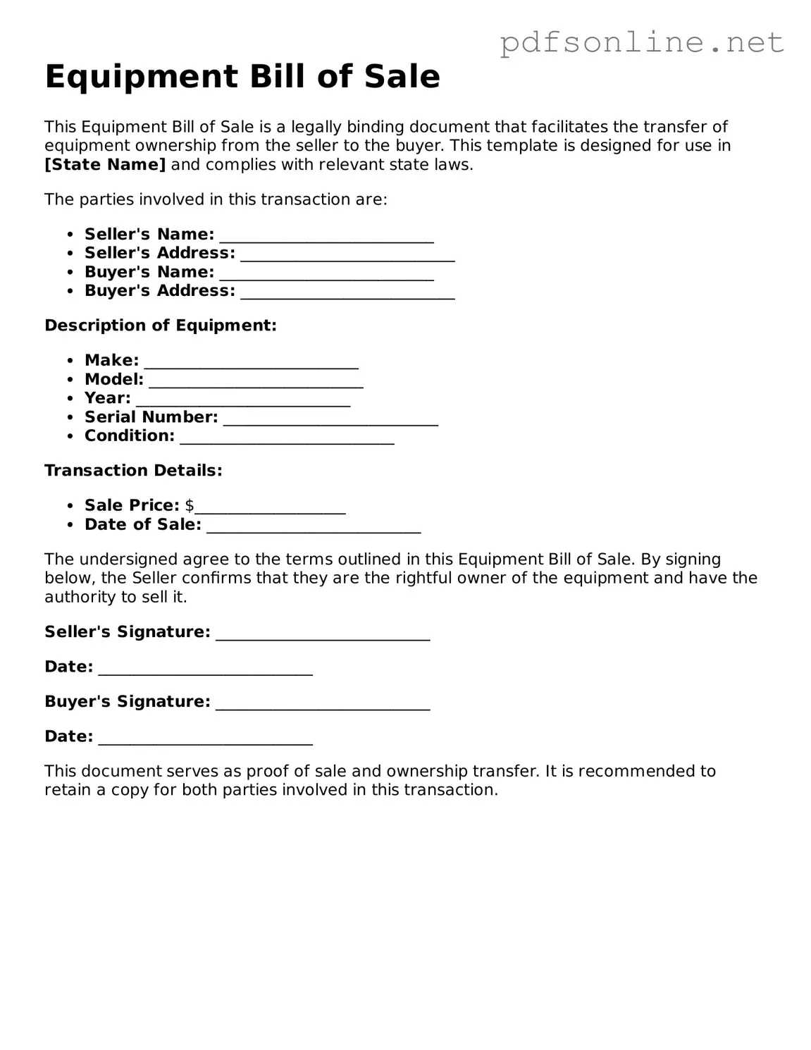 Attorney-Approved Equipment Bill of Sale Form