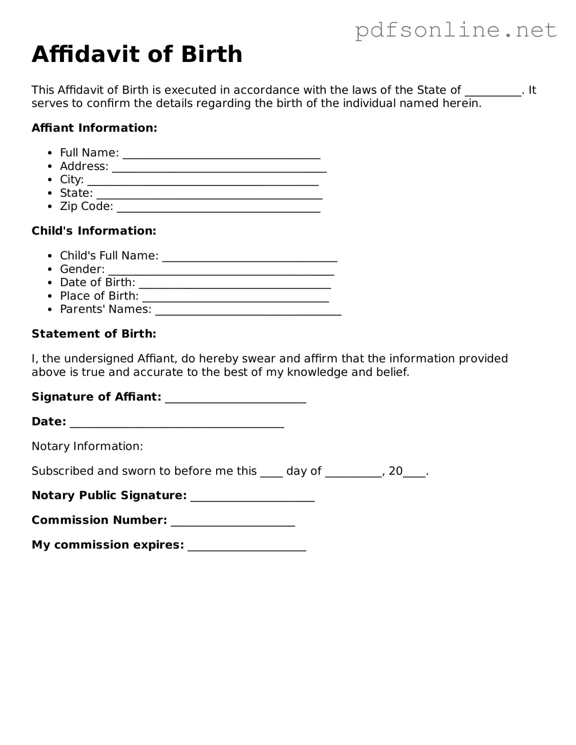 Attorney-Approved Affidavit of Birth Form