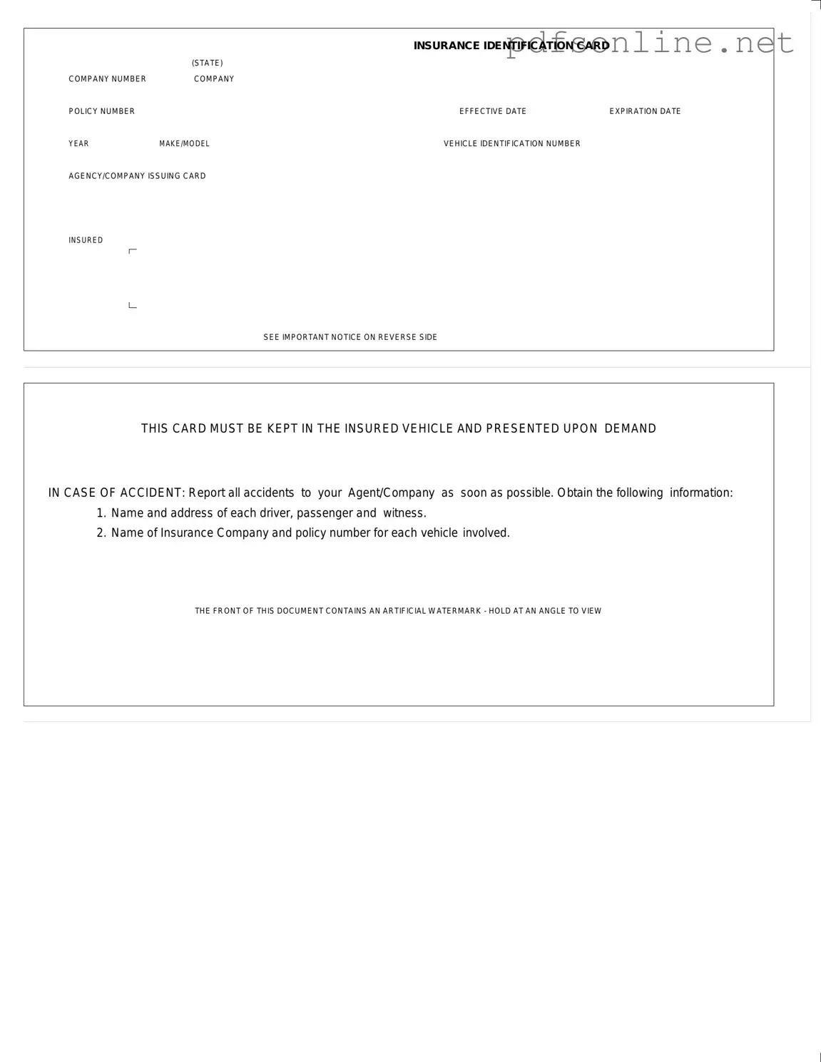 Free Auto Insurance Card PDF Form