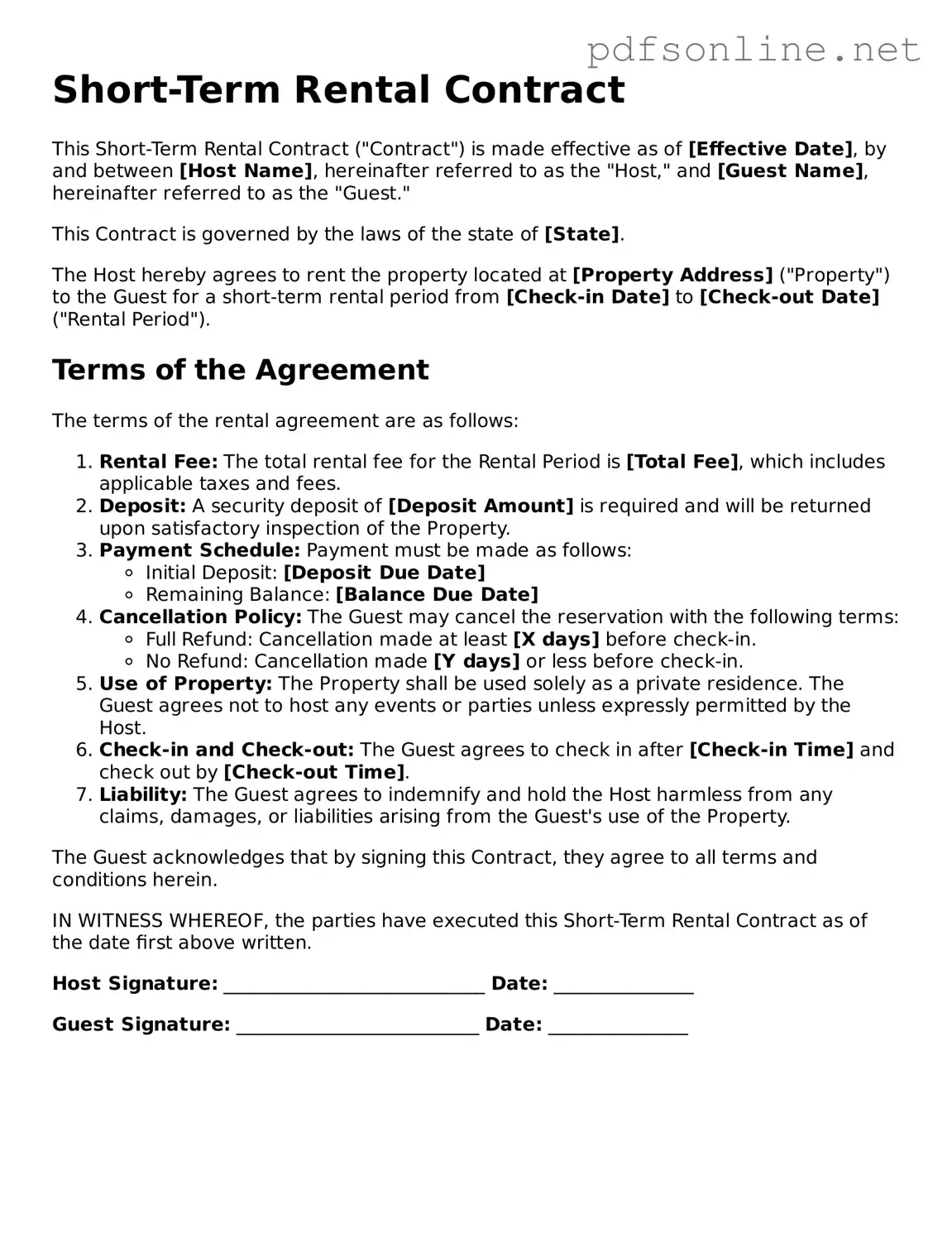 Attorney-Approved Short-Term Rental Contract Form