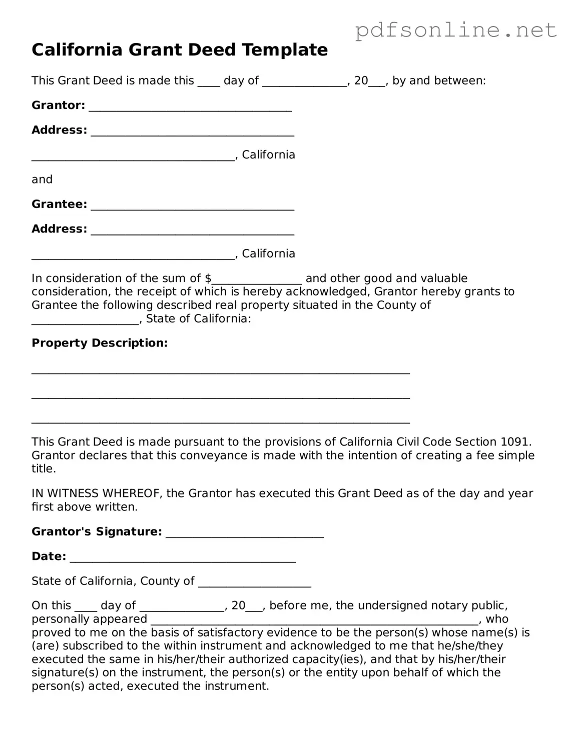 Legal Deed Template for the State of California