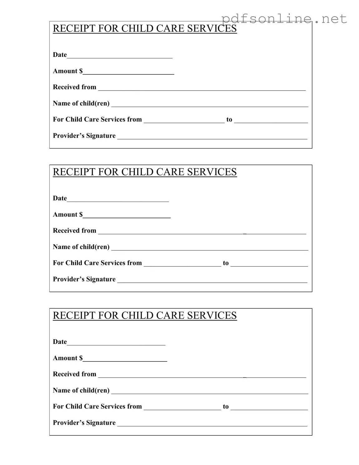 Free Childcare Receipt PDF Form