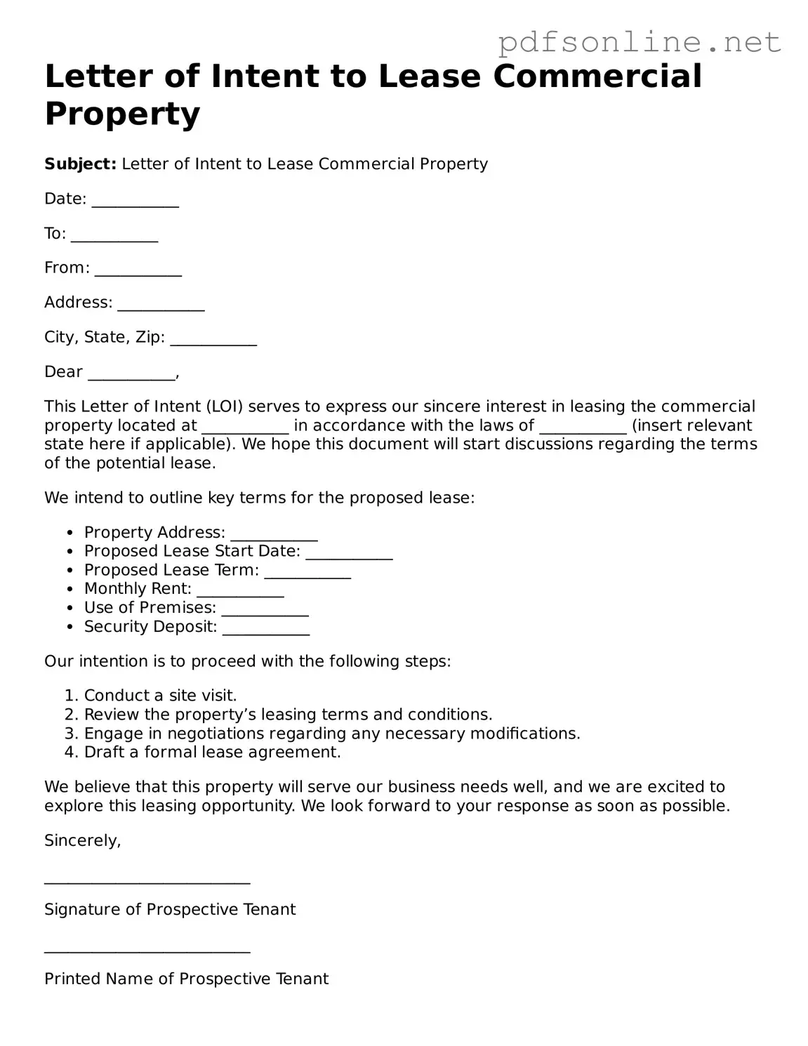 Attorney-Approved Letter of Intent to Lease Commercial Property Form