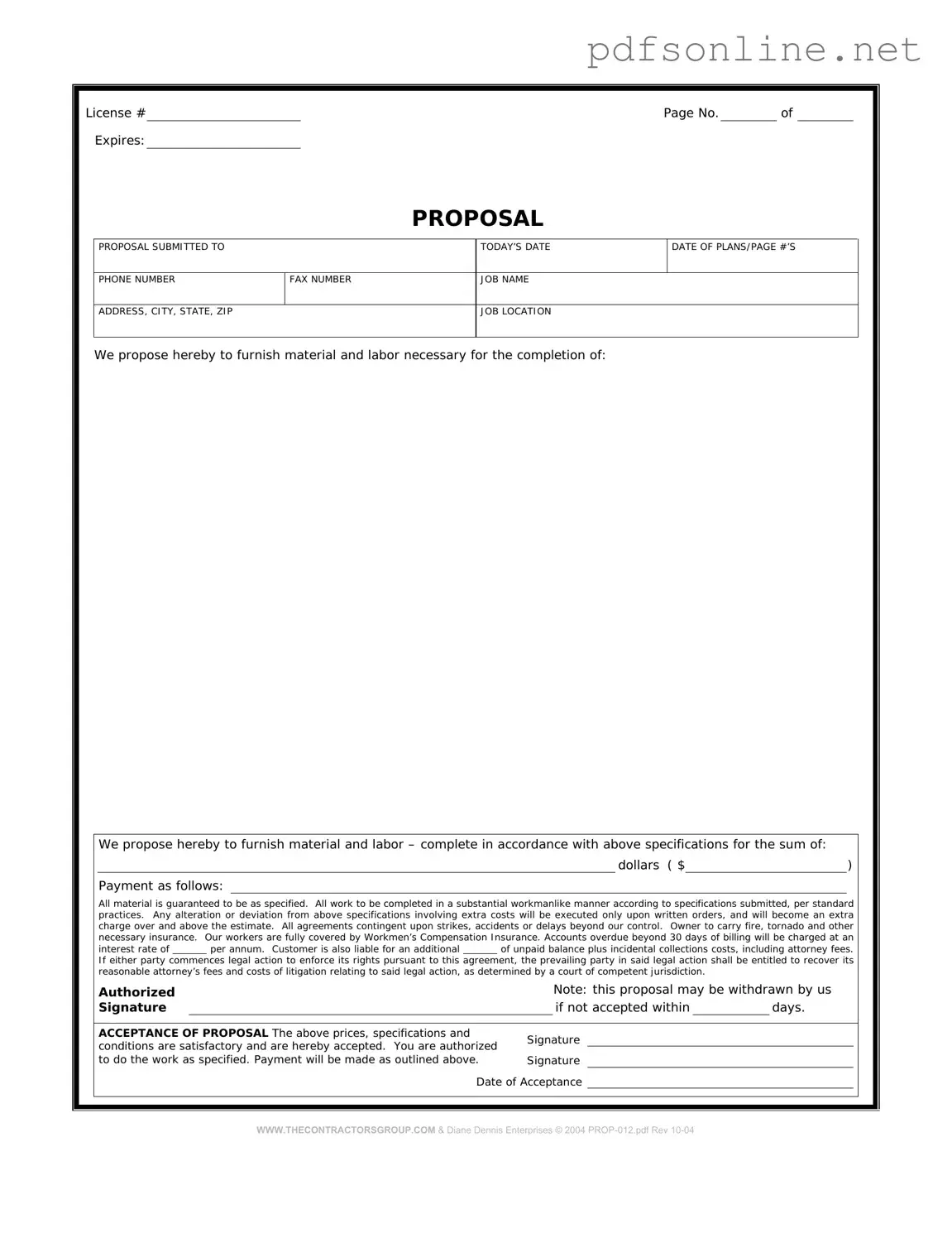 Free Construction proposal form PDF Form