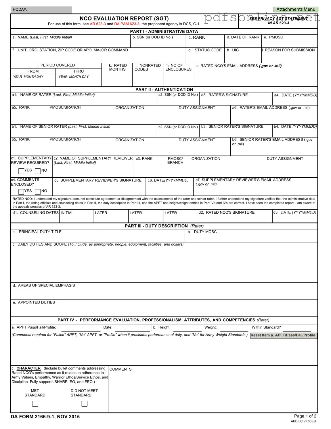 Free Da 2166 9 1 PDF Form