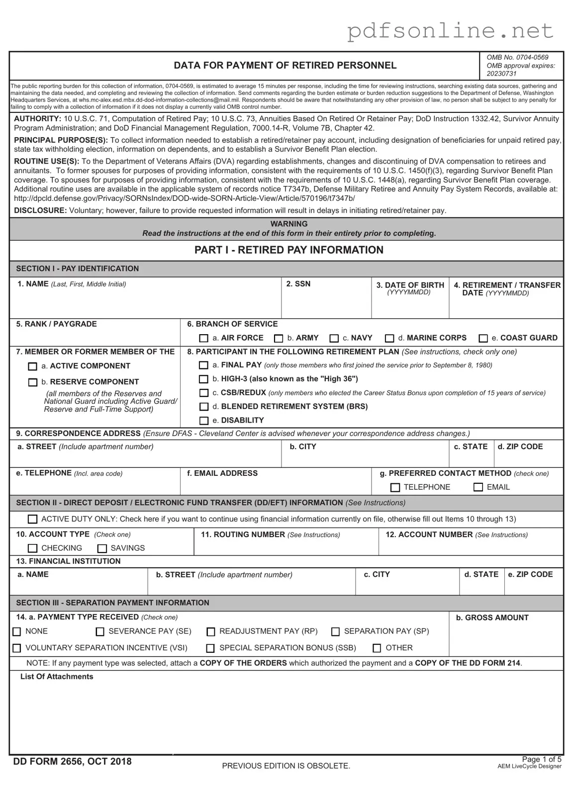 Free DD 2656 PDF Form