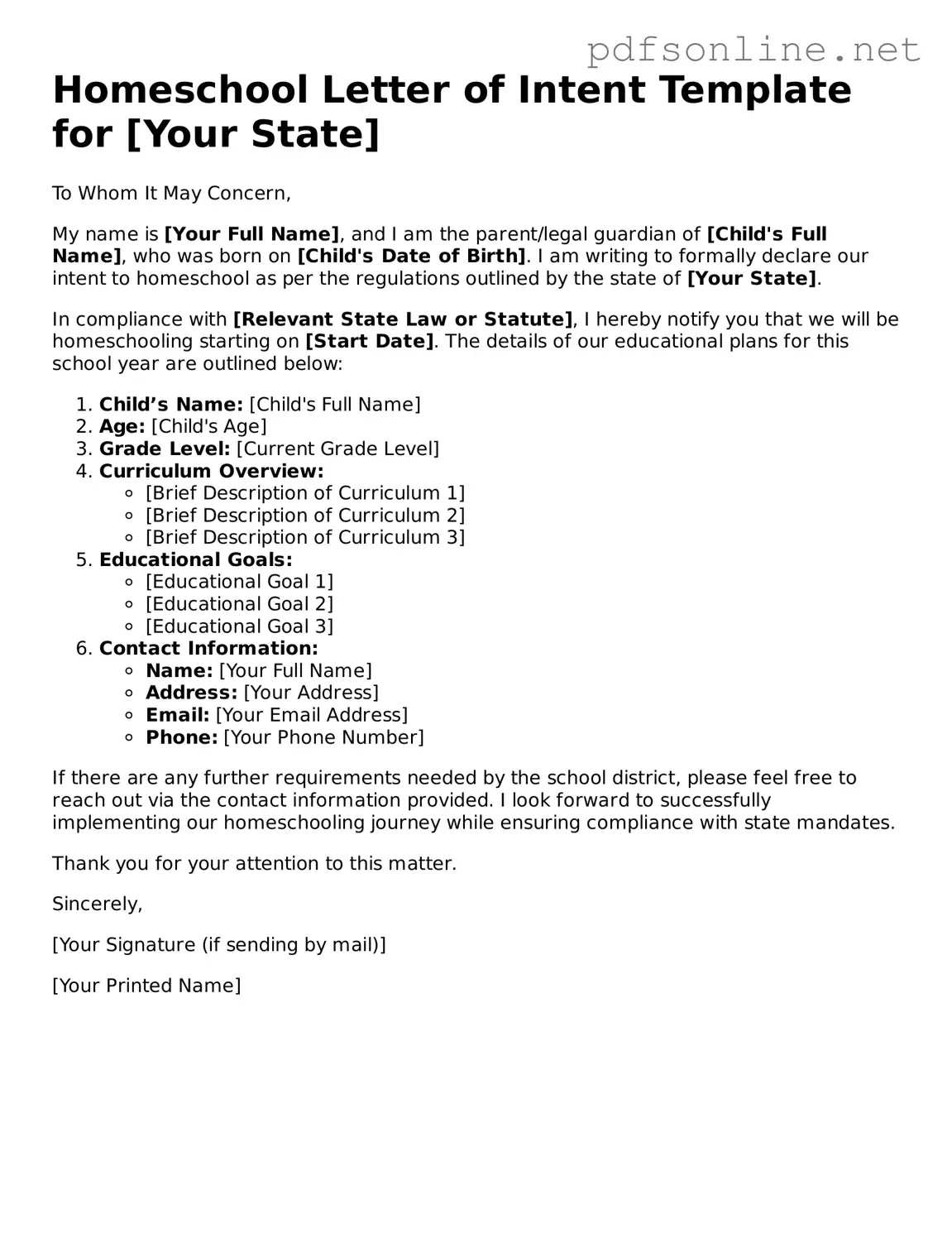 Attorney-Approved Homeschool Letter of Intent Form