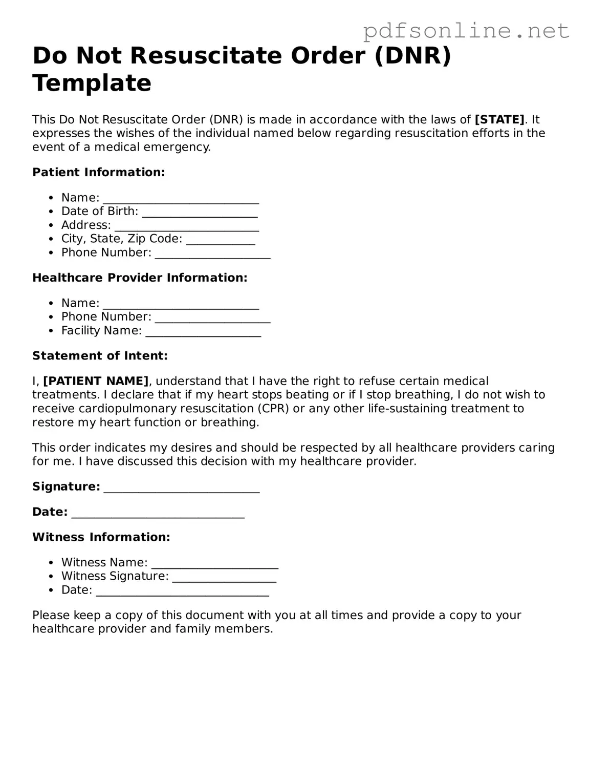 Attorney-Approved Do Not Resuscitate Order Form