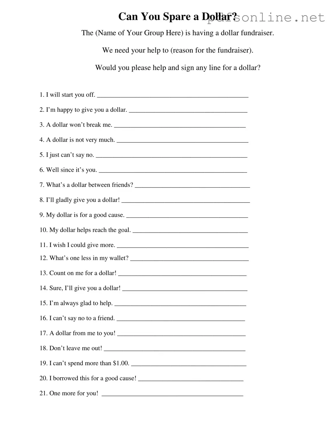 Free Donated A Dollar PDF Form