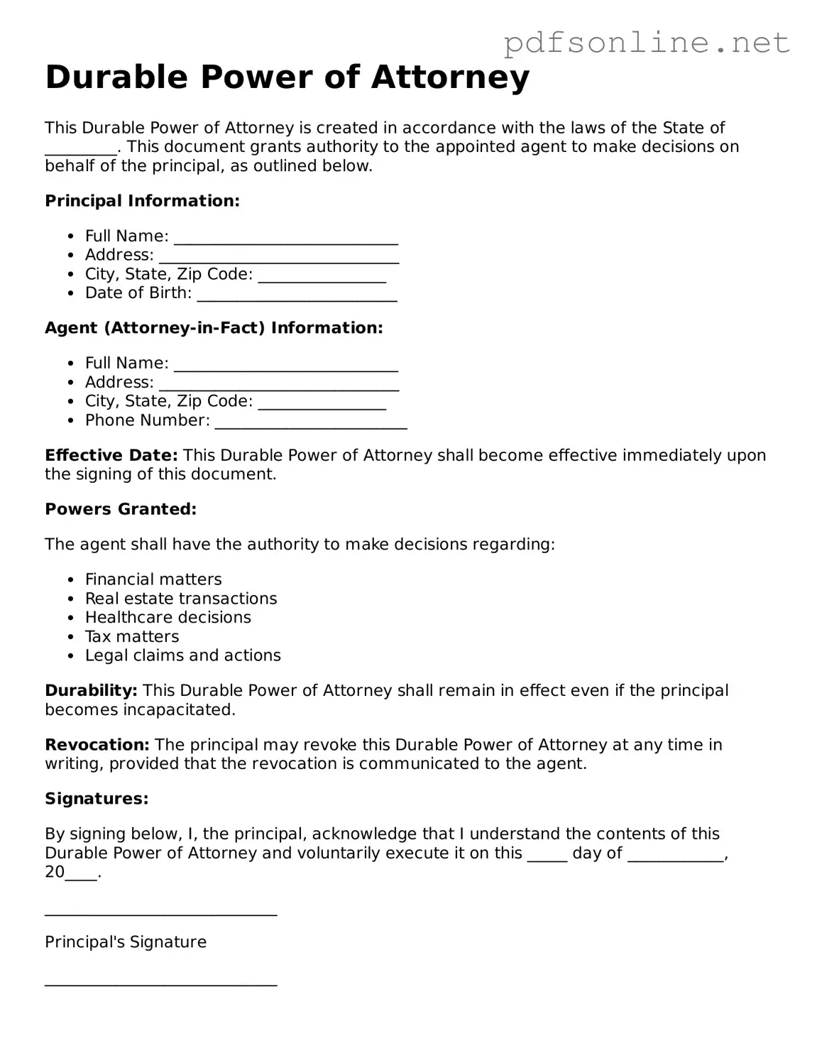 Attorney-Approved Durable Power of Attorney Form