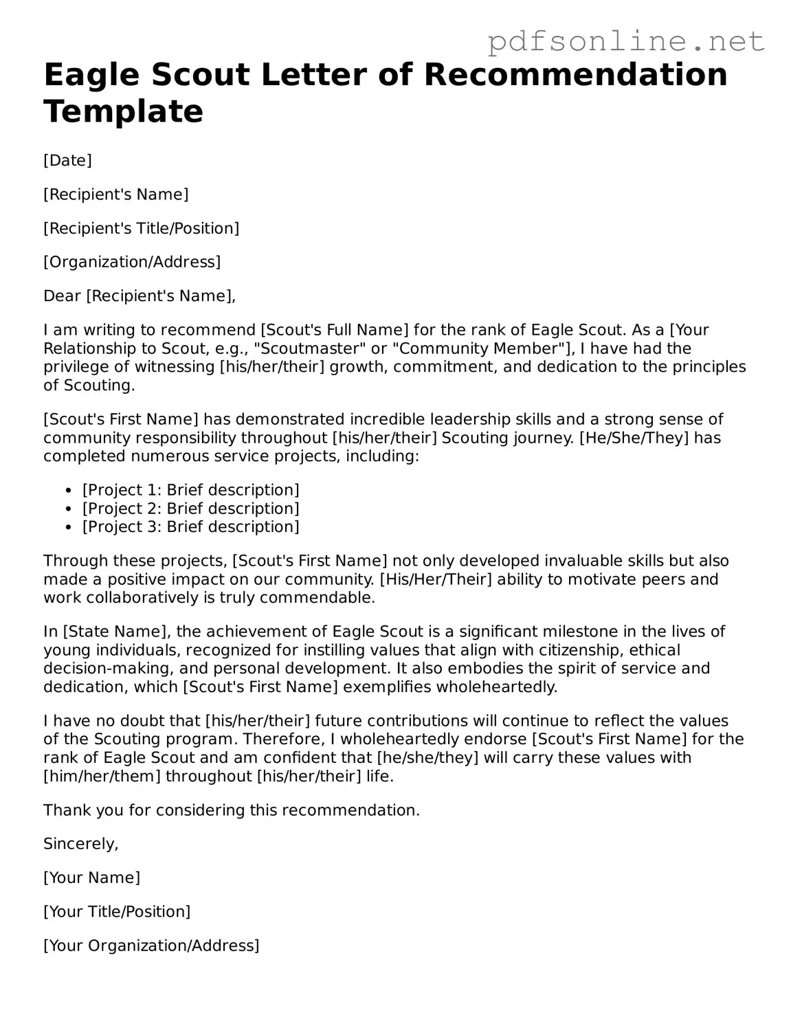 Attorney-Approved Eagle Scout Letter of Recommendation Form