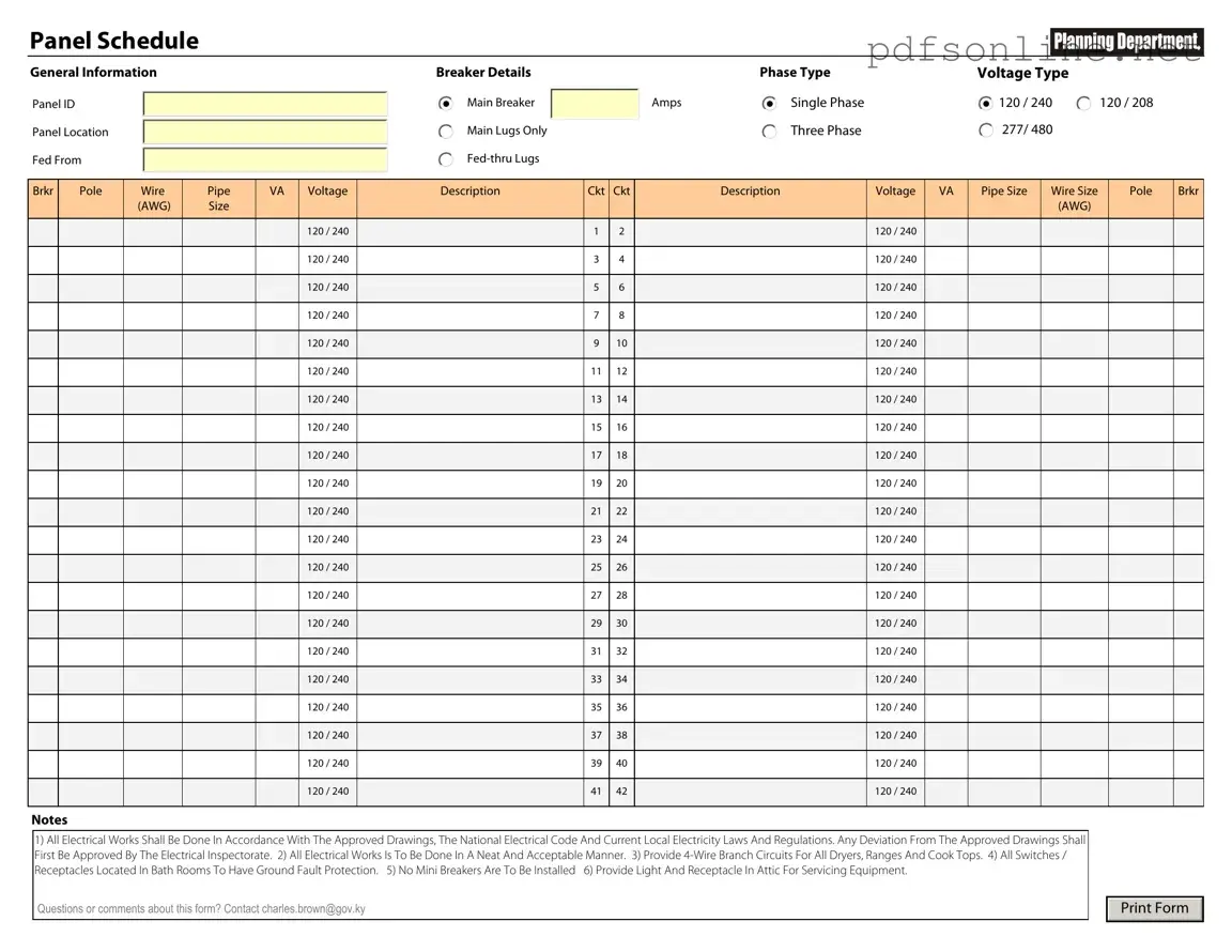 Free Electrical Panel Schedule PDF Form