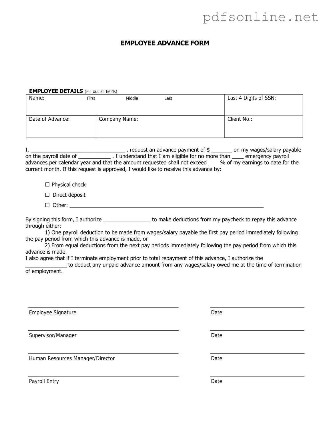 Free Employee Advance PDF Form