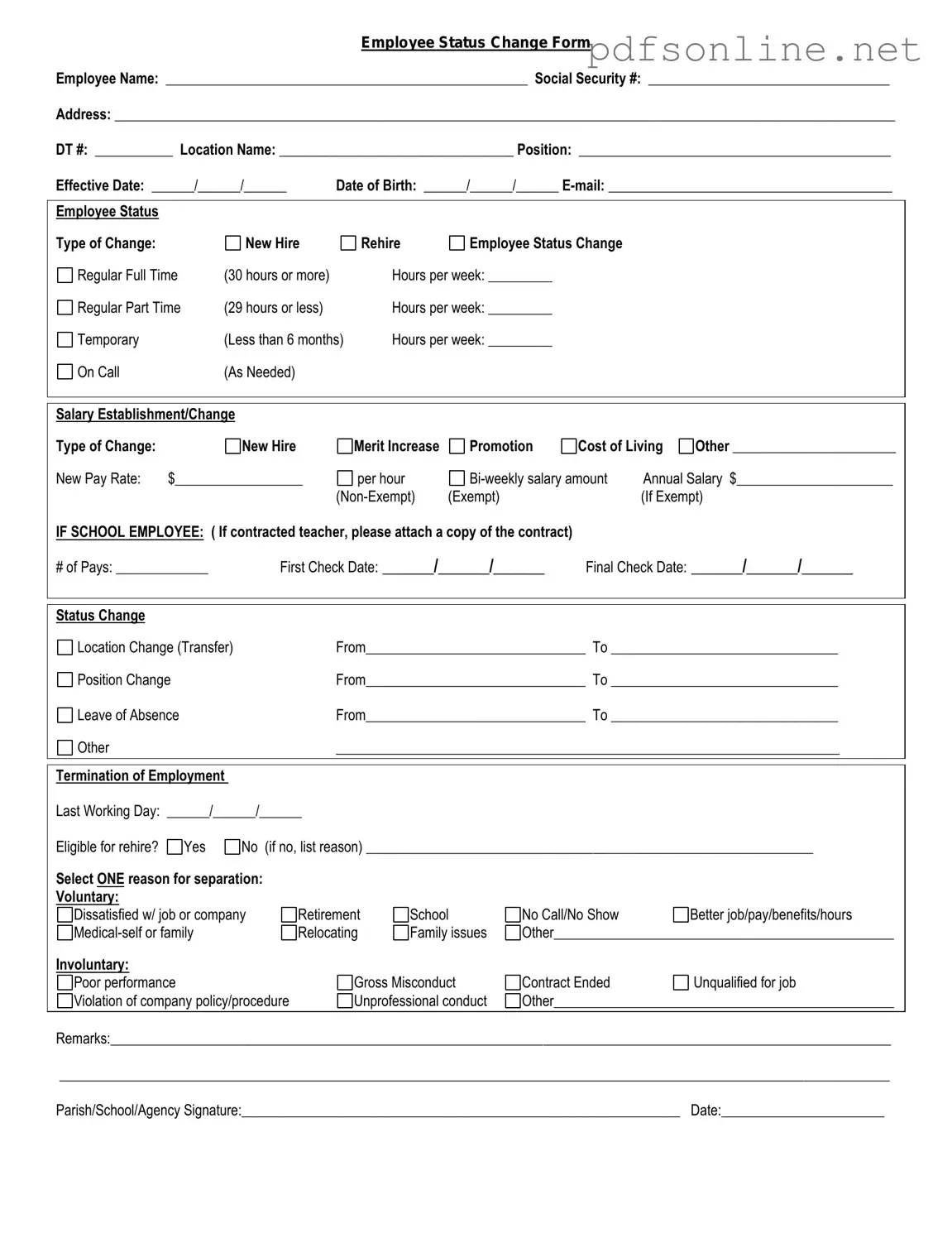 Free Employee Status Change PDF Form
