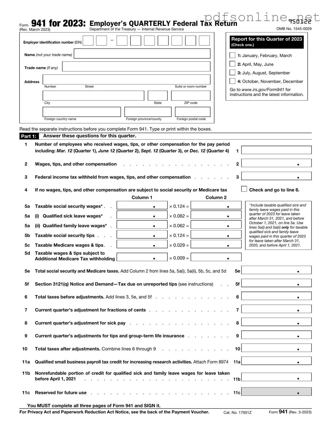 Free IRS 941 PDF Form