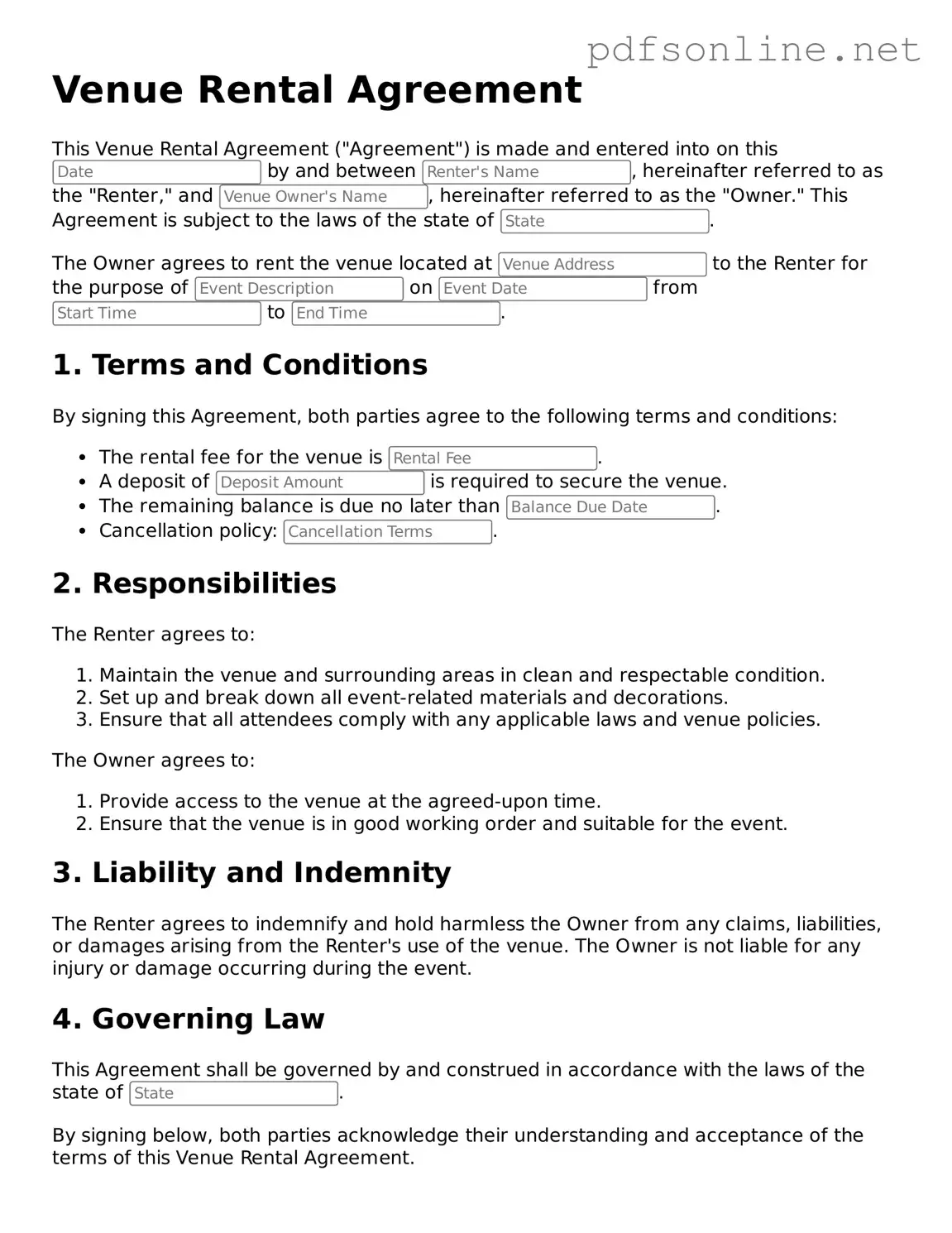 Attorney-Approved Venue Rental Agreement Form
