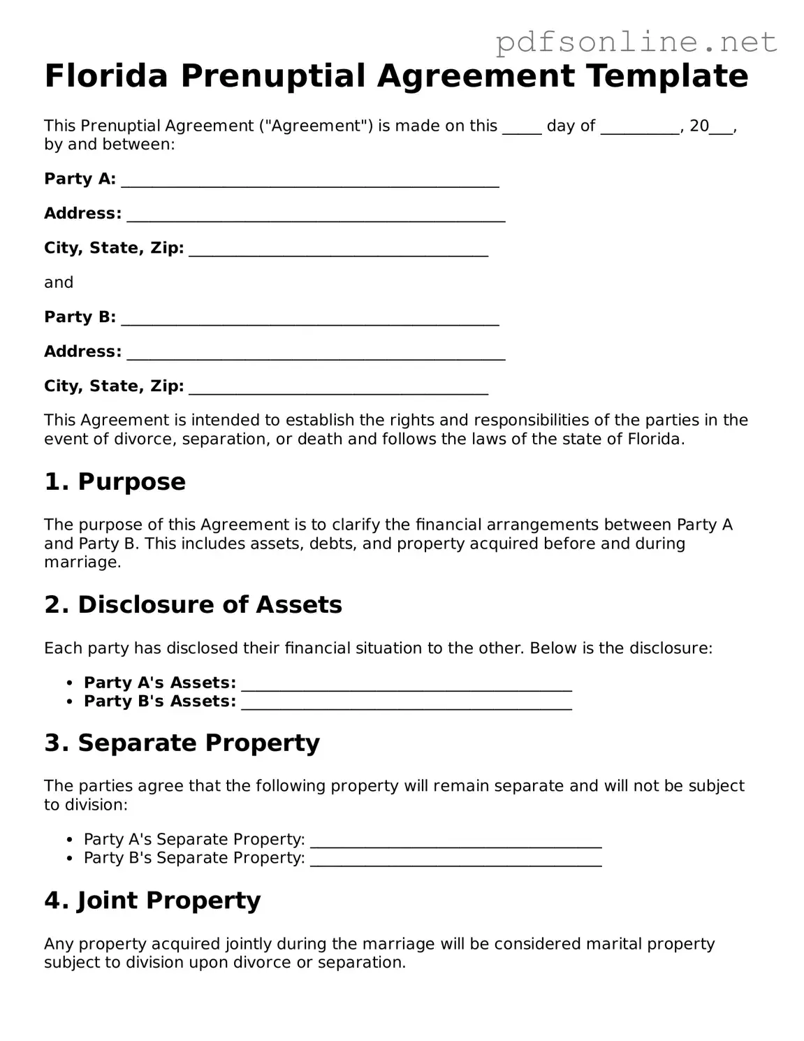Legal Prenuptial Agreement Template for the State of Florida