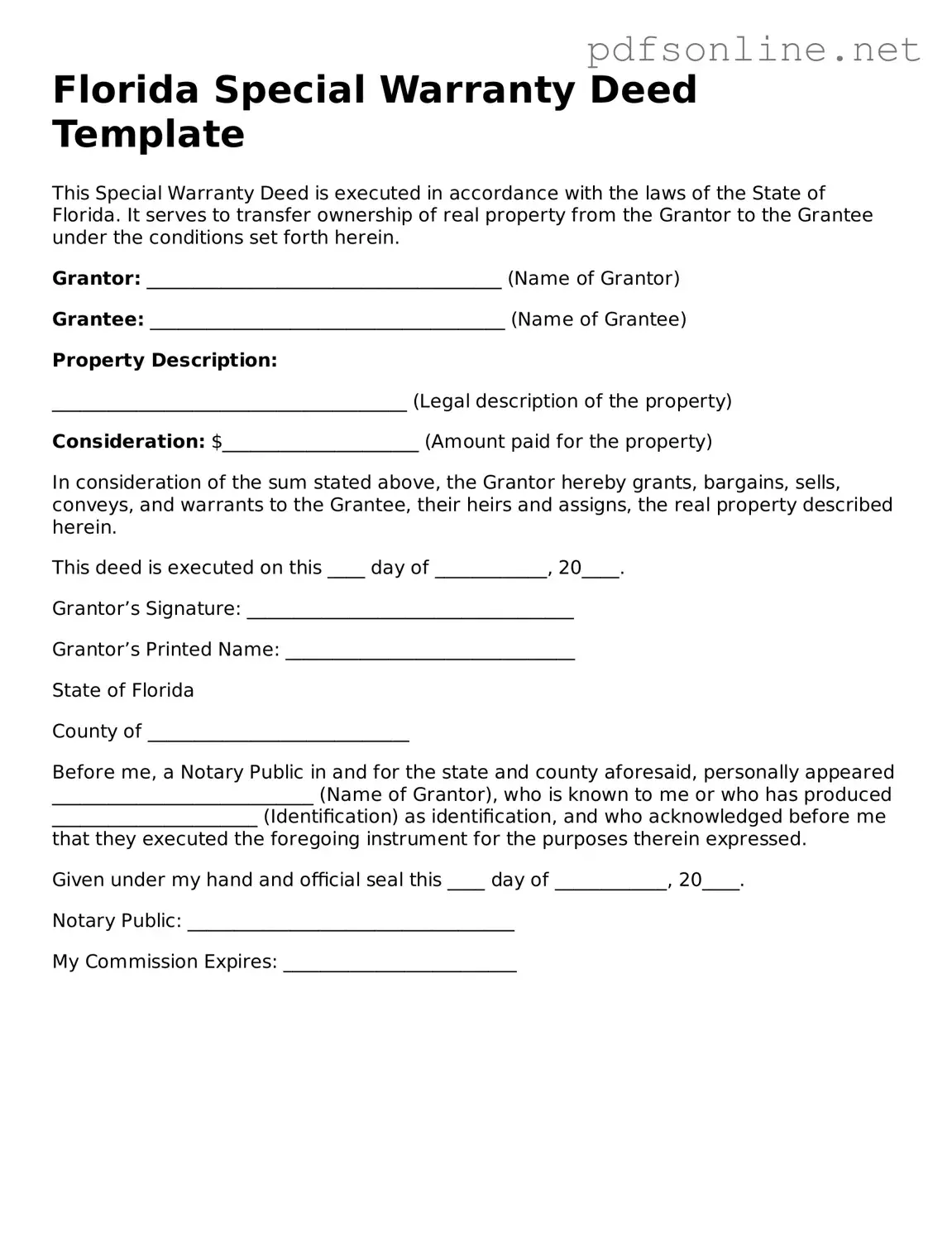 Legal Deed Template for the State of Florida