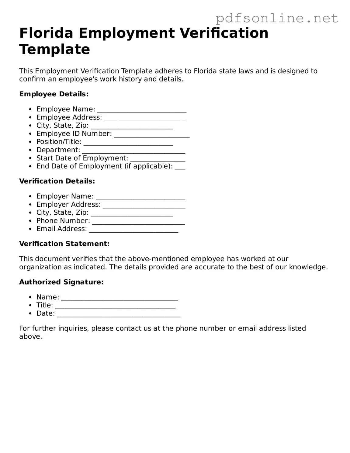 Legal Employment Verification Template for the State of Florida