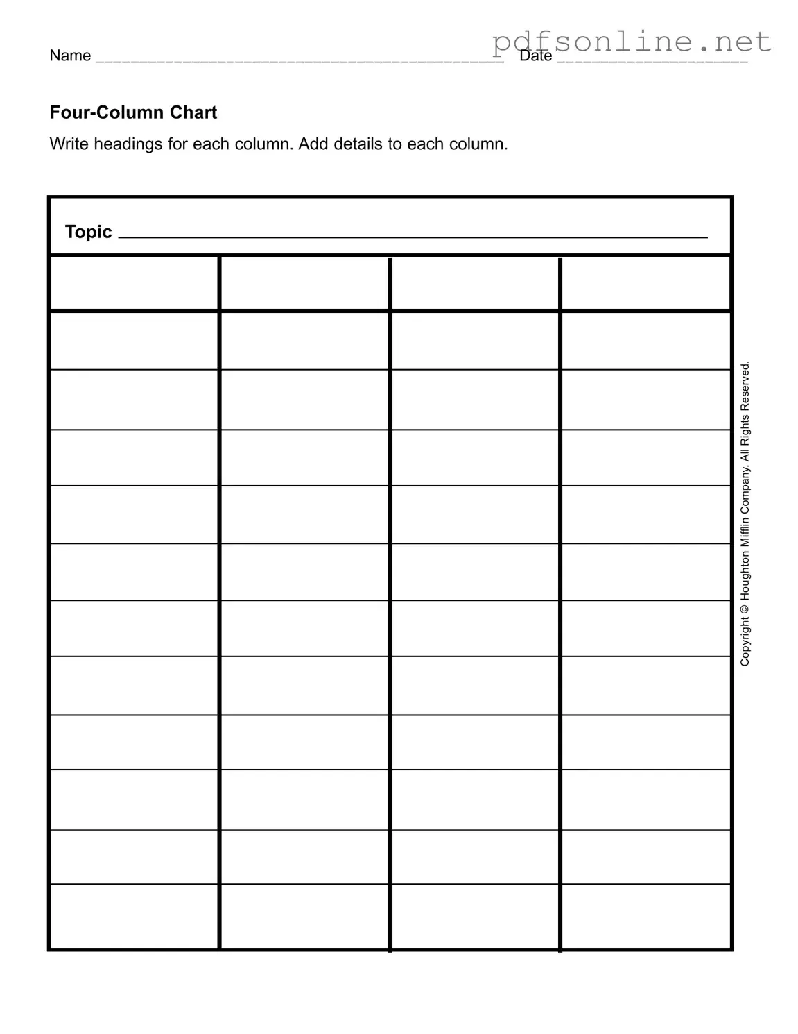 Free Four Column Chart PDF Form