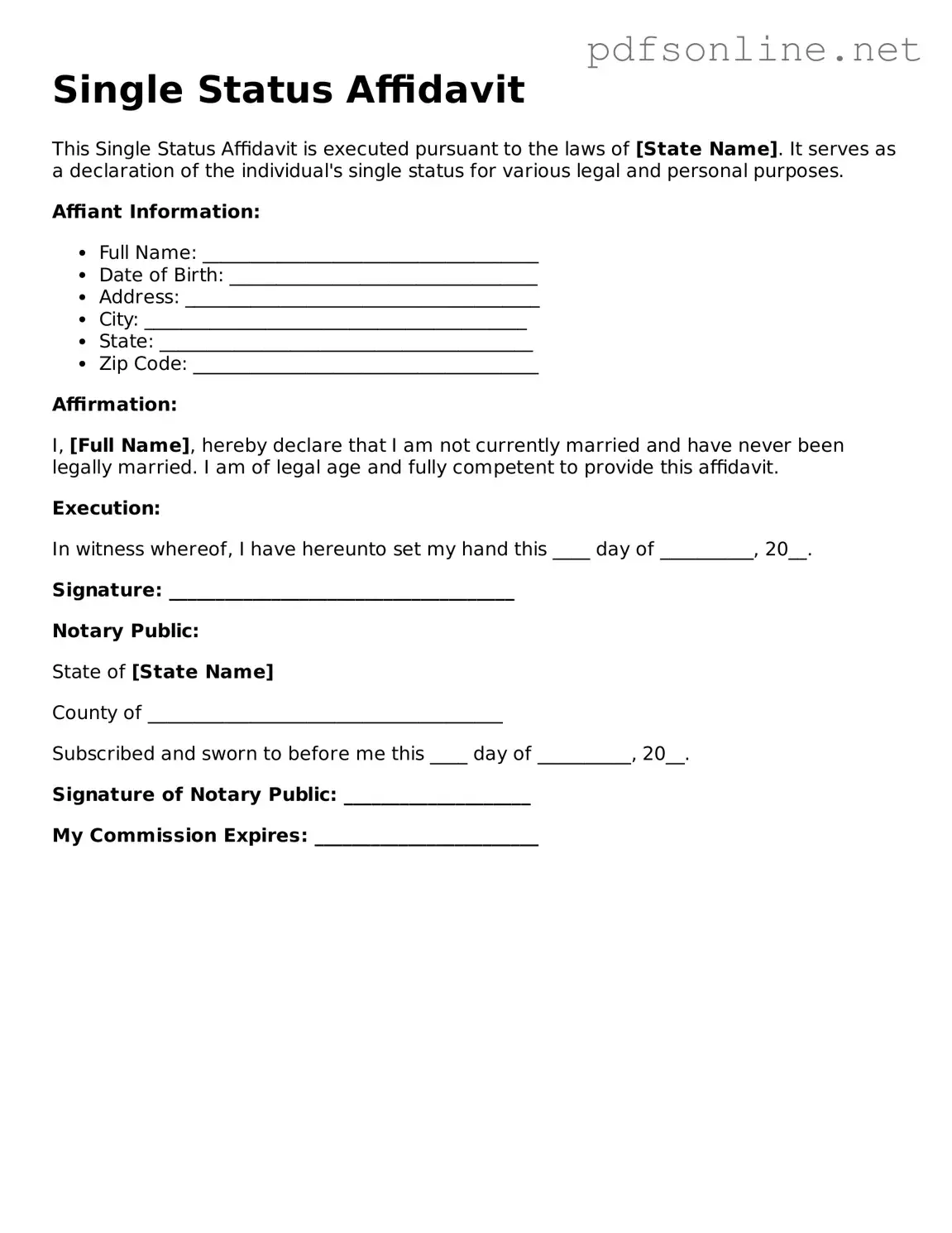 Attorney-Approved Single Status Affidavit Form
