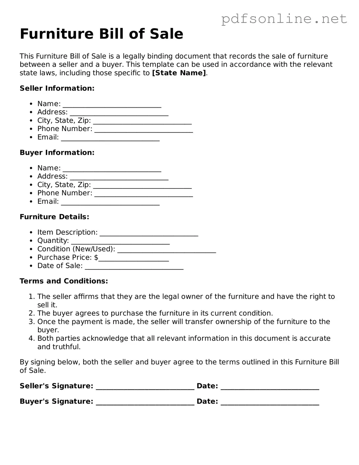 Attorney-Approved Furniture Bill of Sale Form