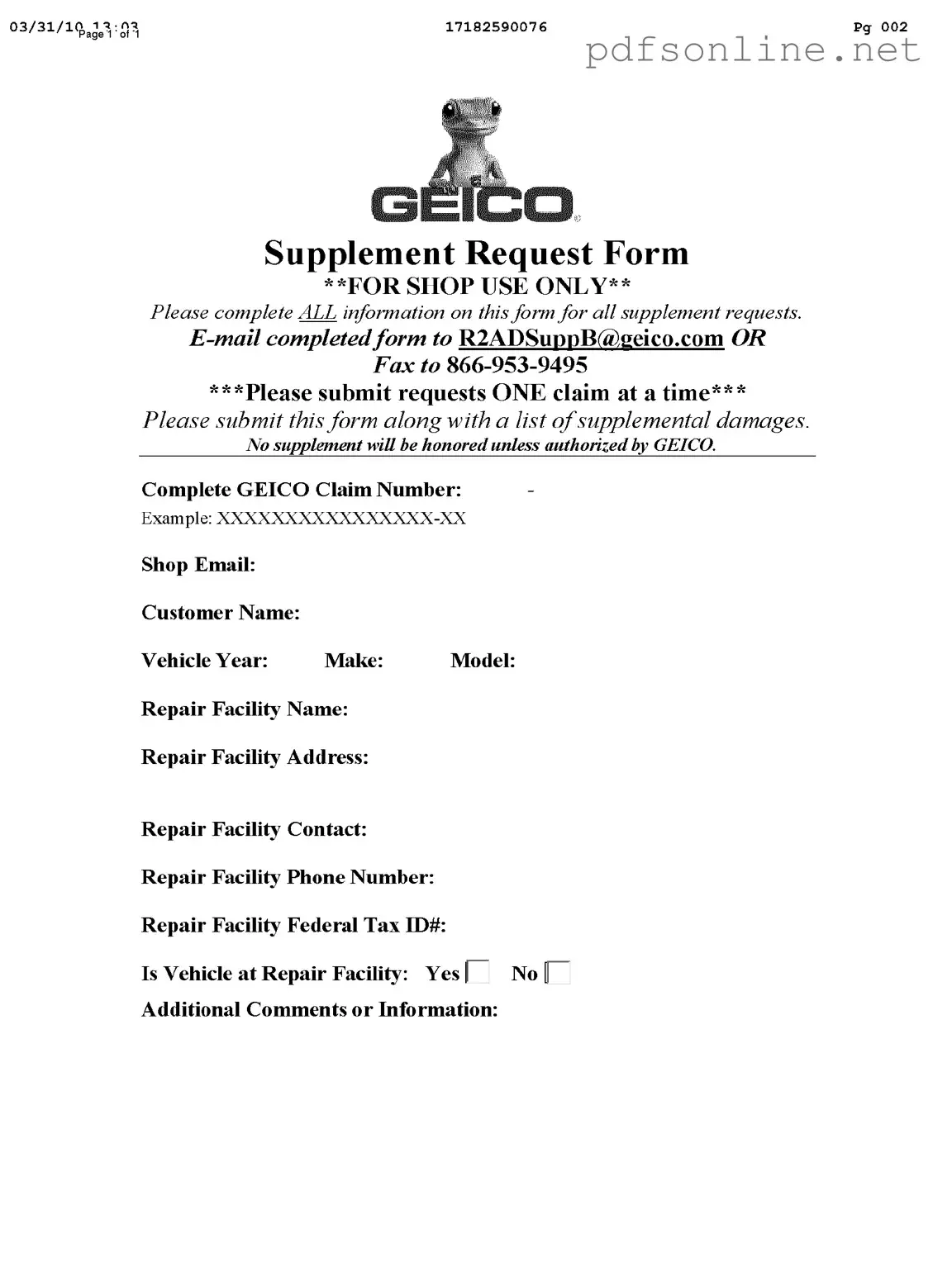 Free Geico Supplement Request PDF Form