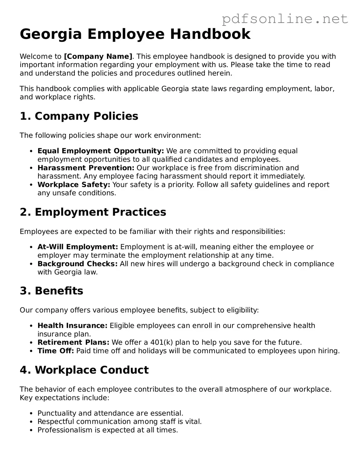 Legal Employee Handbook Template for the State of Georgia