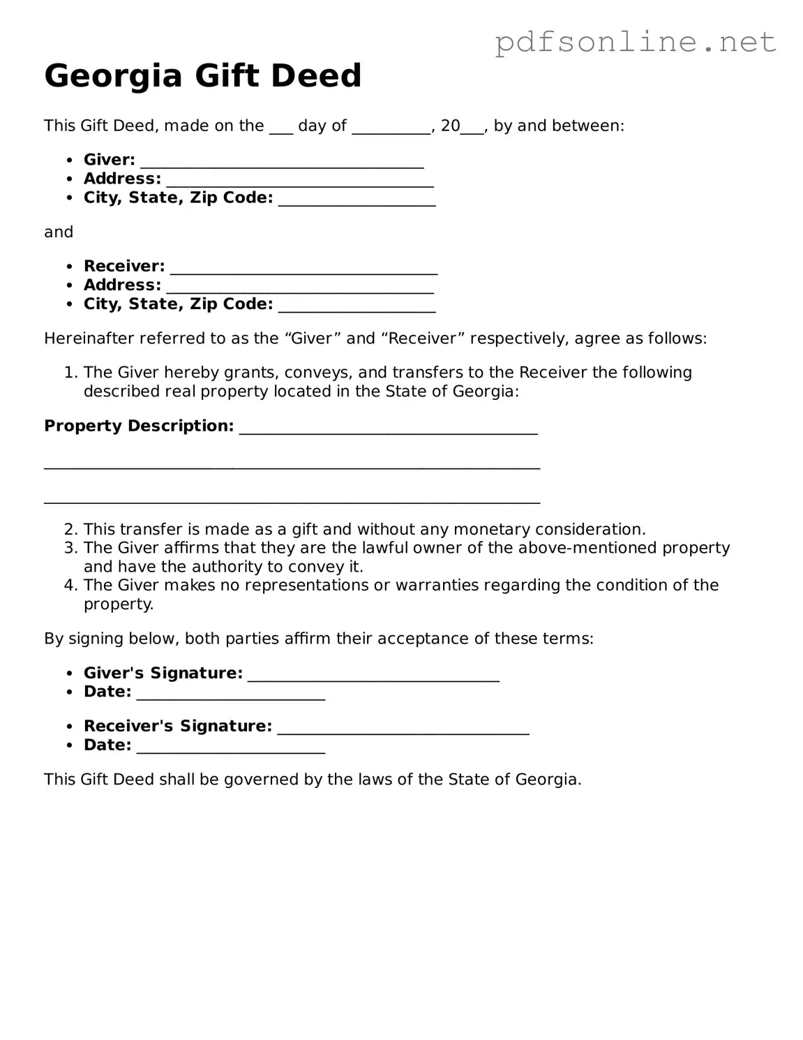 Legal Gift Deed Template for the State of Georgia
