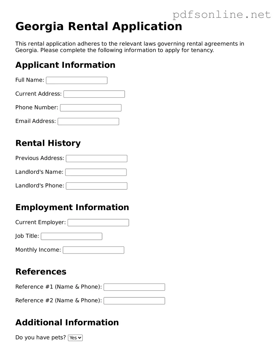 Legal Rental Application Template for the State of Georgia