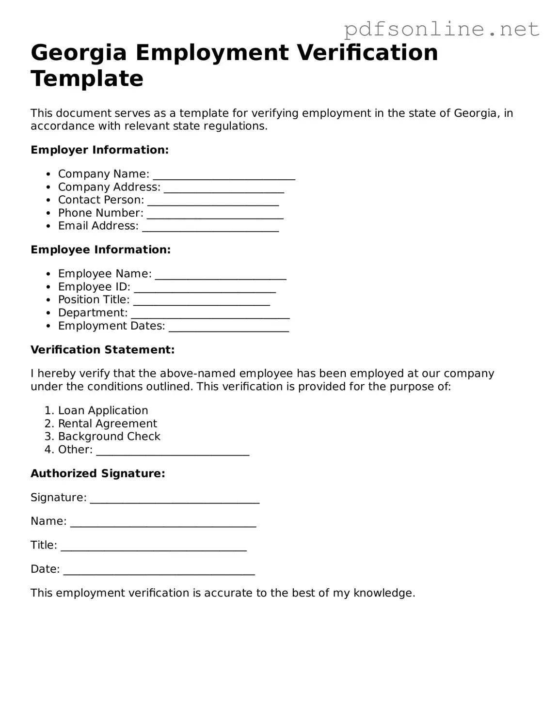 Legal Employment Verification Template for the State of Georgia