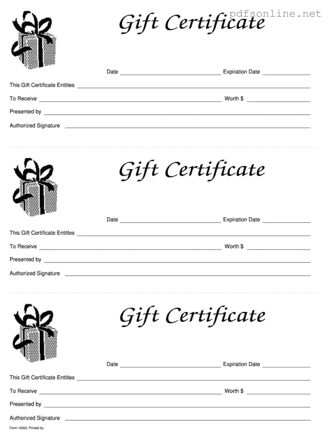 Free Gift Certificate PDF Form
