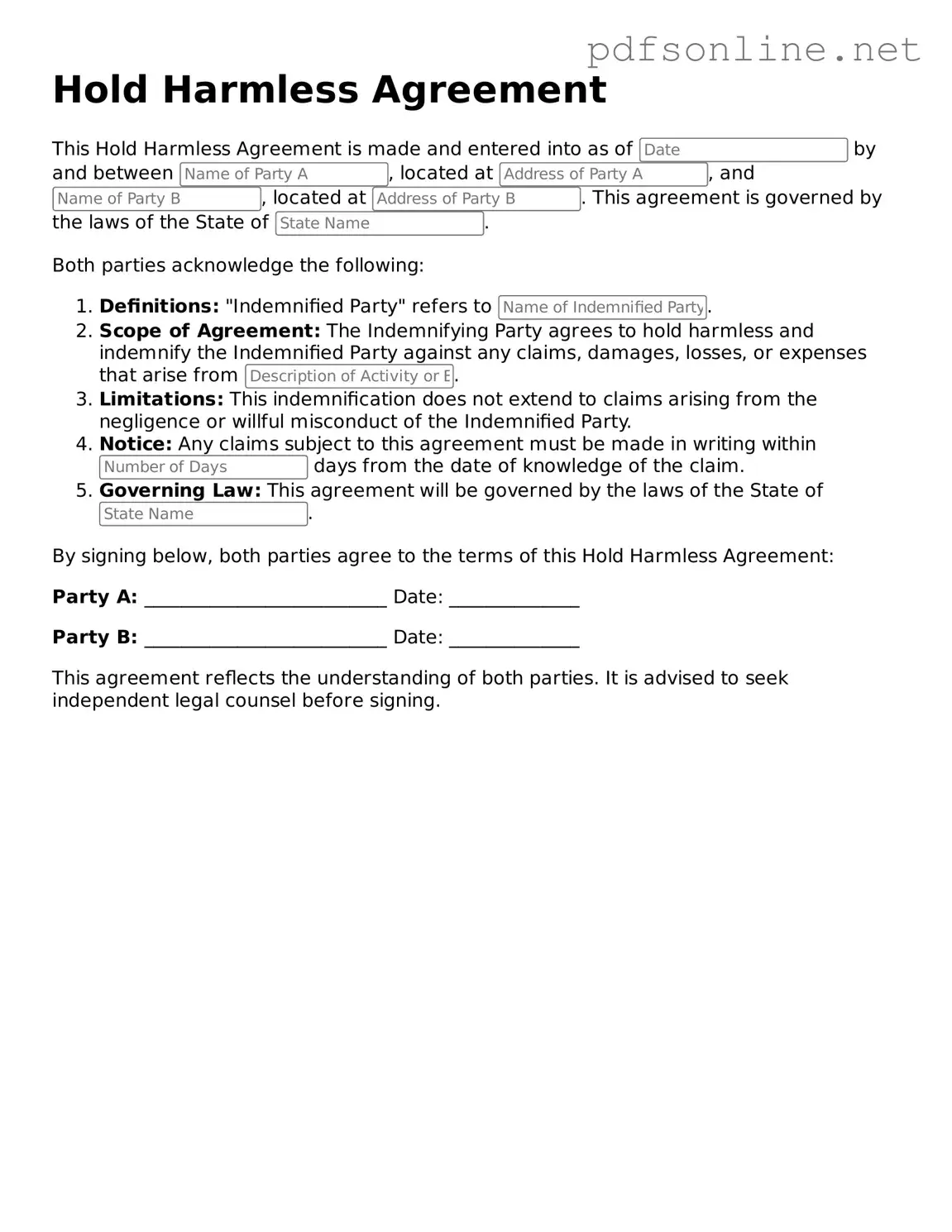 Attorney-Approved Hold Harmless Agreement Form