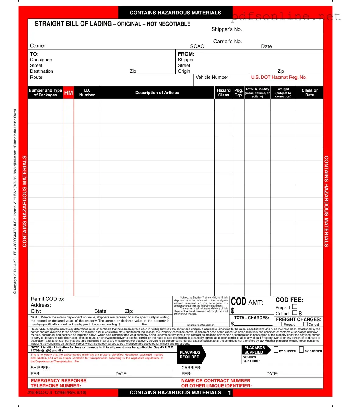 Free Hazard Bill Of Ladden PDF Form