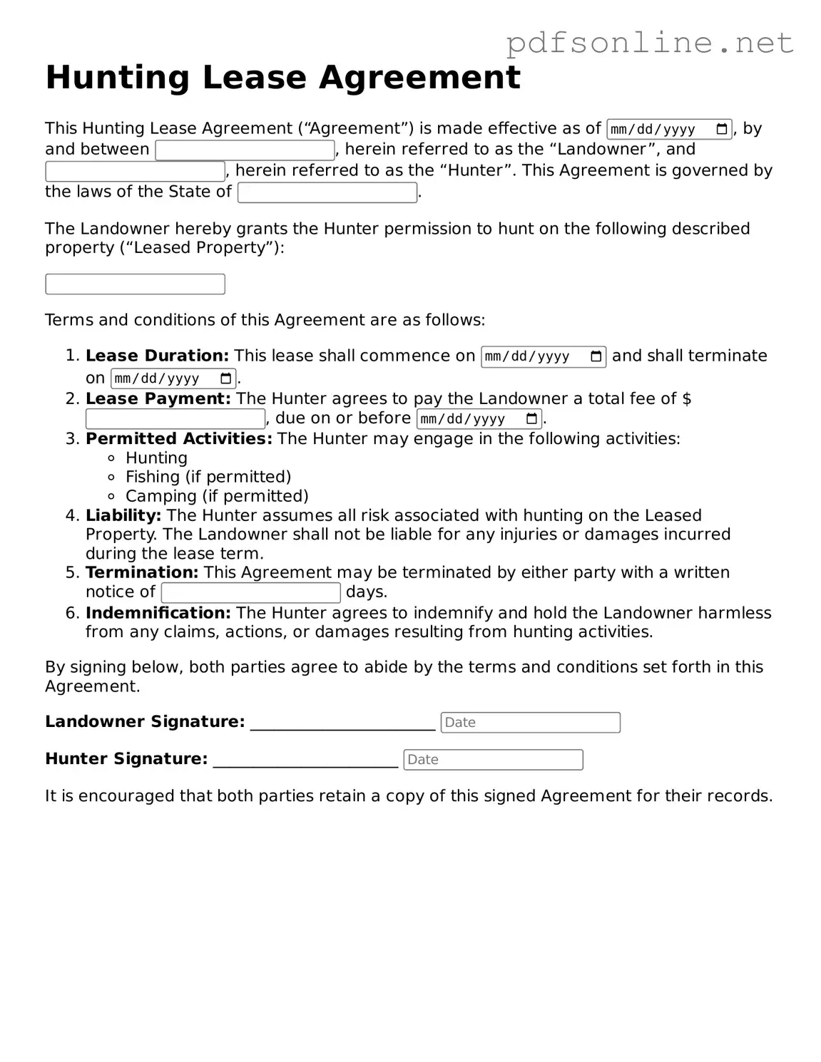 Attorney-Approved Hunting Lease Agreement Form