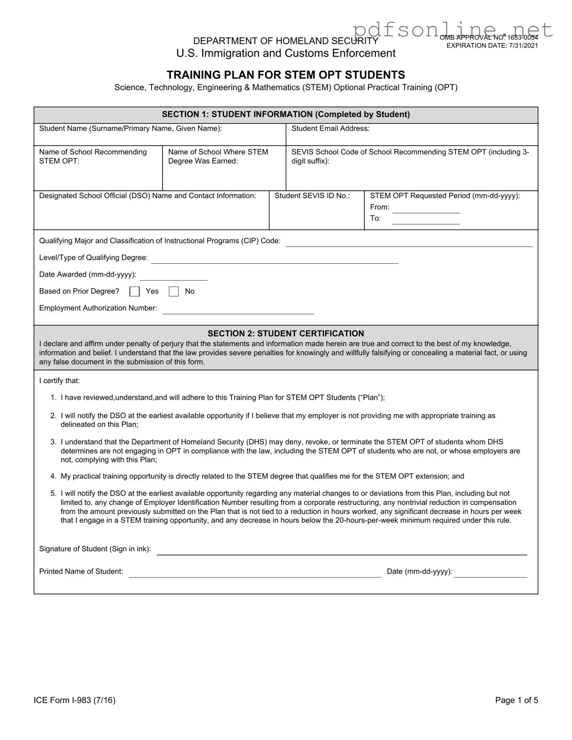 Free ICE I-983 PDF Form