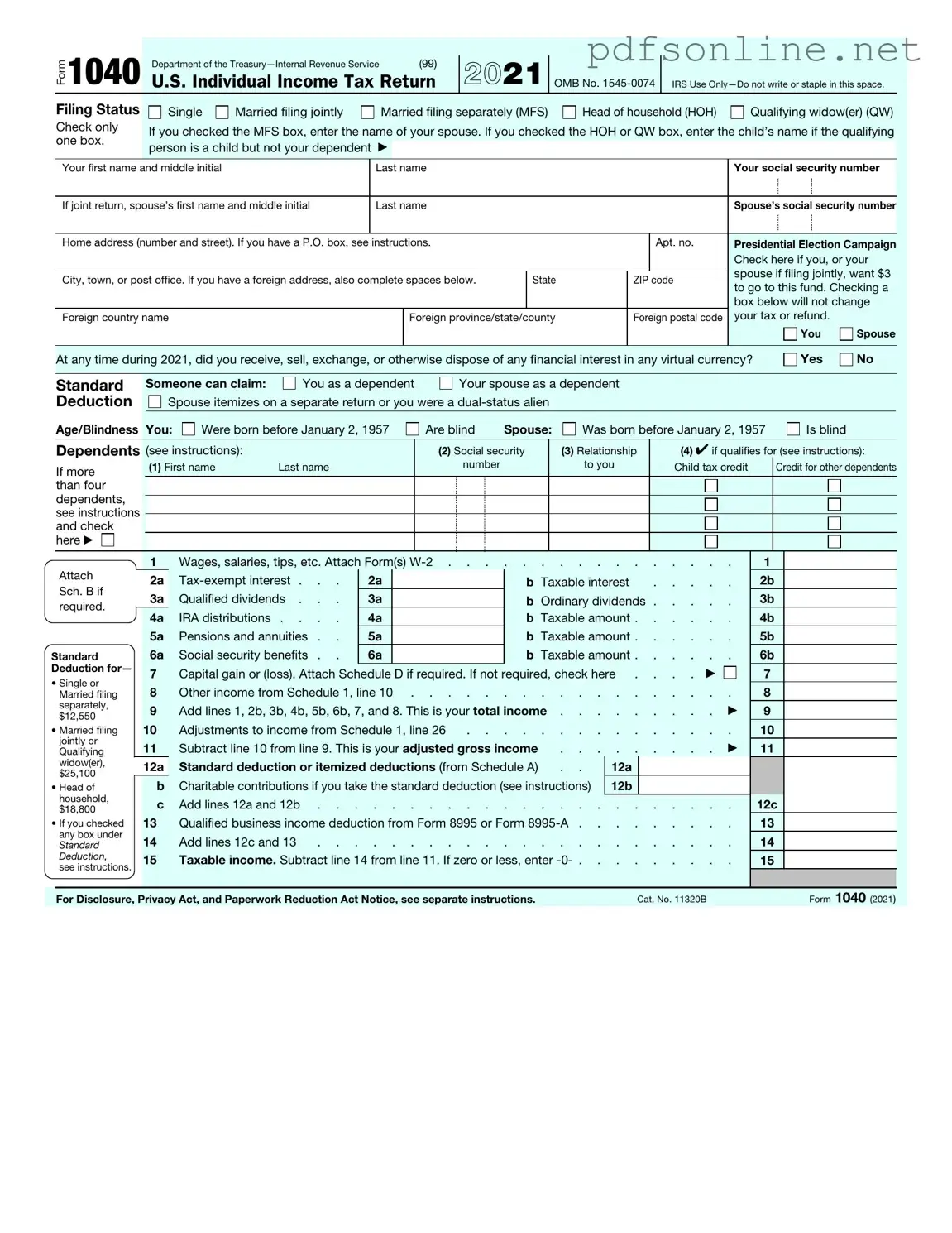 Free IRS 1040 PDF Form