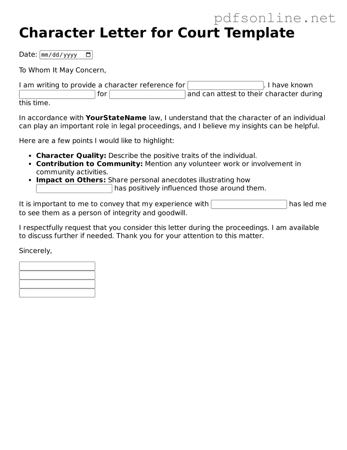 Attorney-Approved Character Letter for Court Form