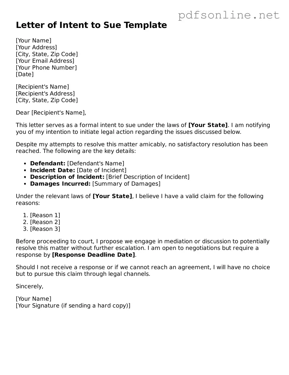 Attorney-Approved Letter of Intent to Sue Form