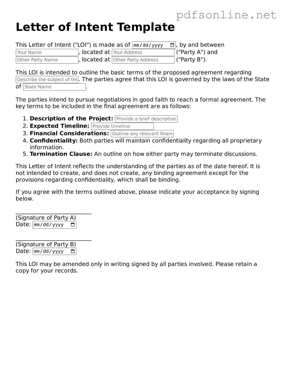 Attorney-Approved Letter of Intent Form