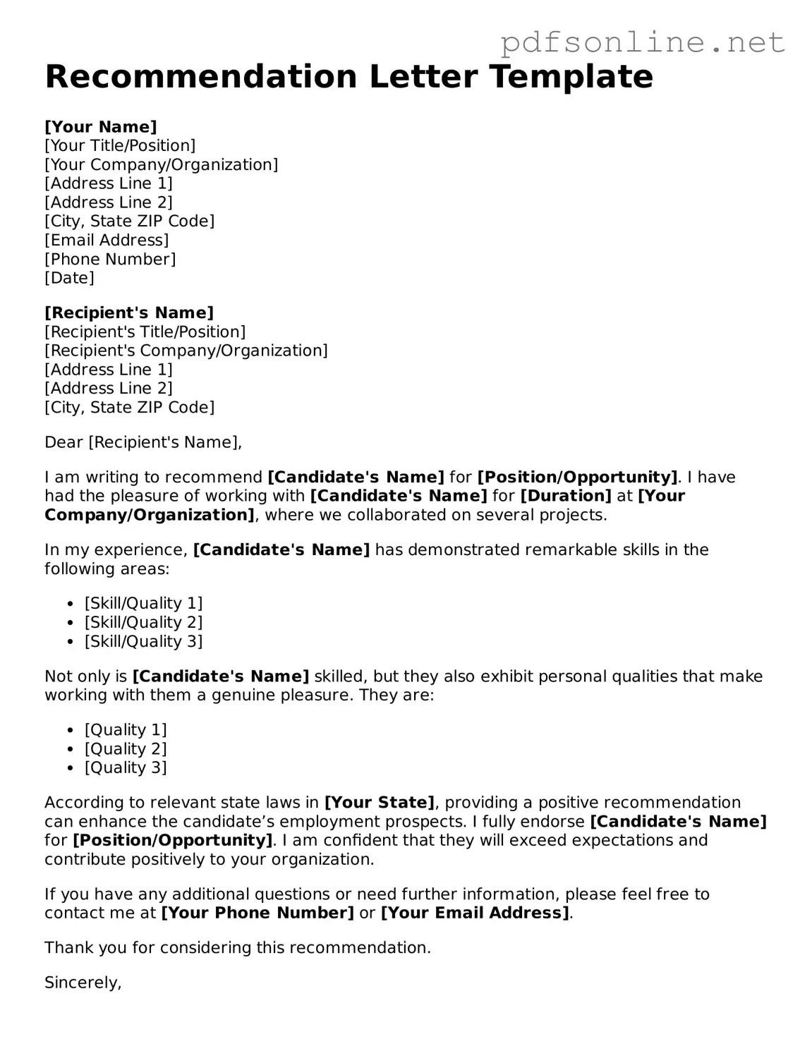 Attorney-Approved Recommendation Letter Form